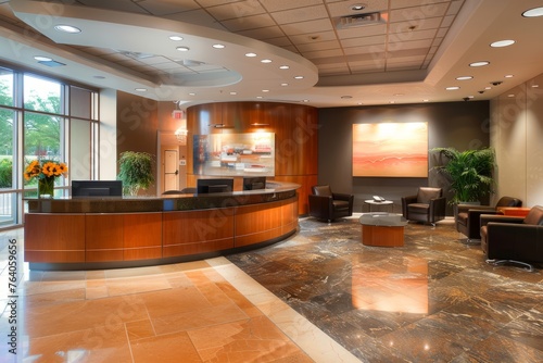 Modern Office Lobby with Warm Welcoming Atmosphere