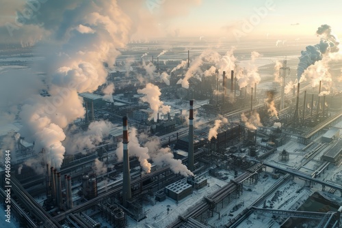 Smokestacks Against Sky: Industrial Scale and Impact © Ilia Nesolenyi