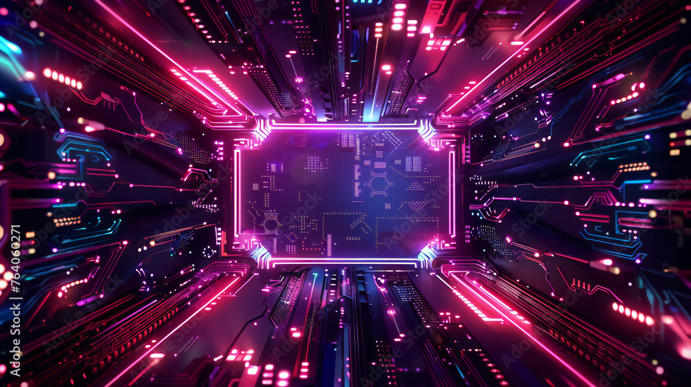 Obraz premium Square cyber frame with neon highlights background