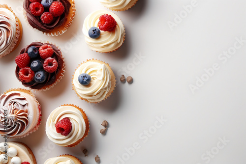 Top view of cakes on white background. enerative AI image.