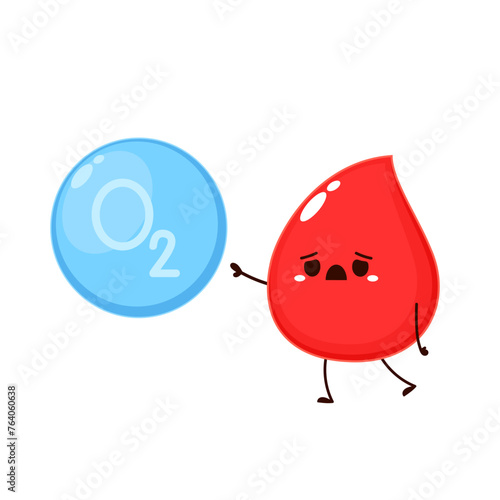 Red blood cell character design. Red blood cell vector. free space for text. Water symbol vector. Oxygen O2 molecule models blue and chemical formulas.