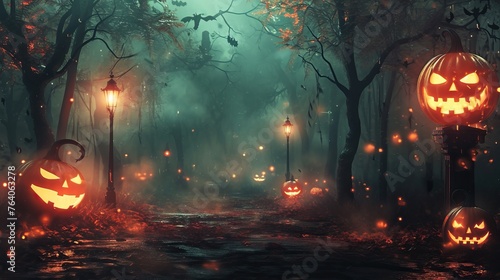 Halloween-themed background with spooky elements  pumpkins  and a haunting atmosphere   