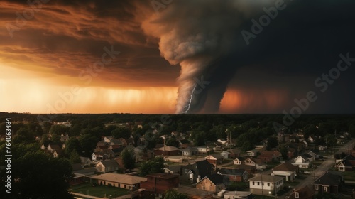A severe tornado threatening a city  created