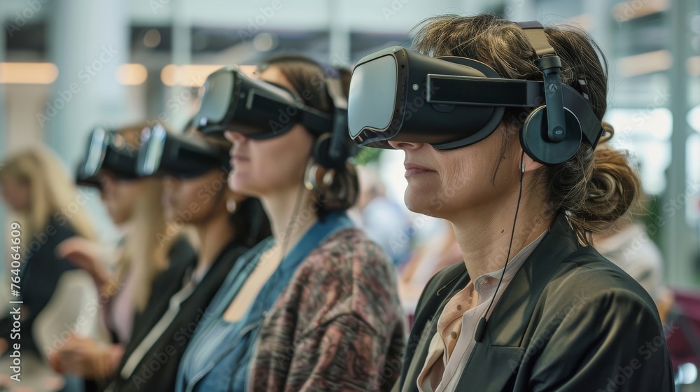 A group of businesswomen participating in a high-tech corporate training workshop focused on digital transformation. A group of businesswomen participating in a high-tech corporate training workshop focused on digital transformation.