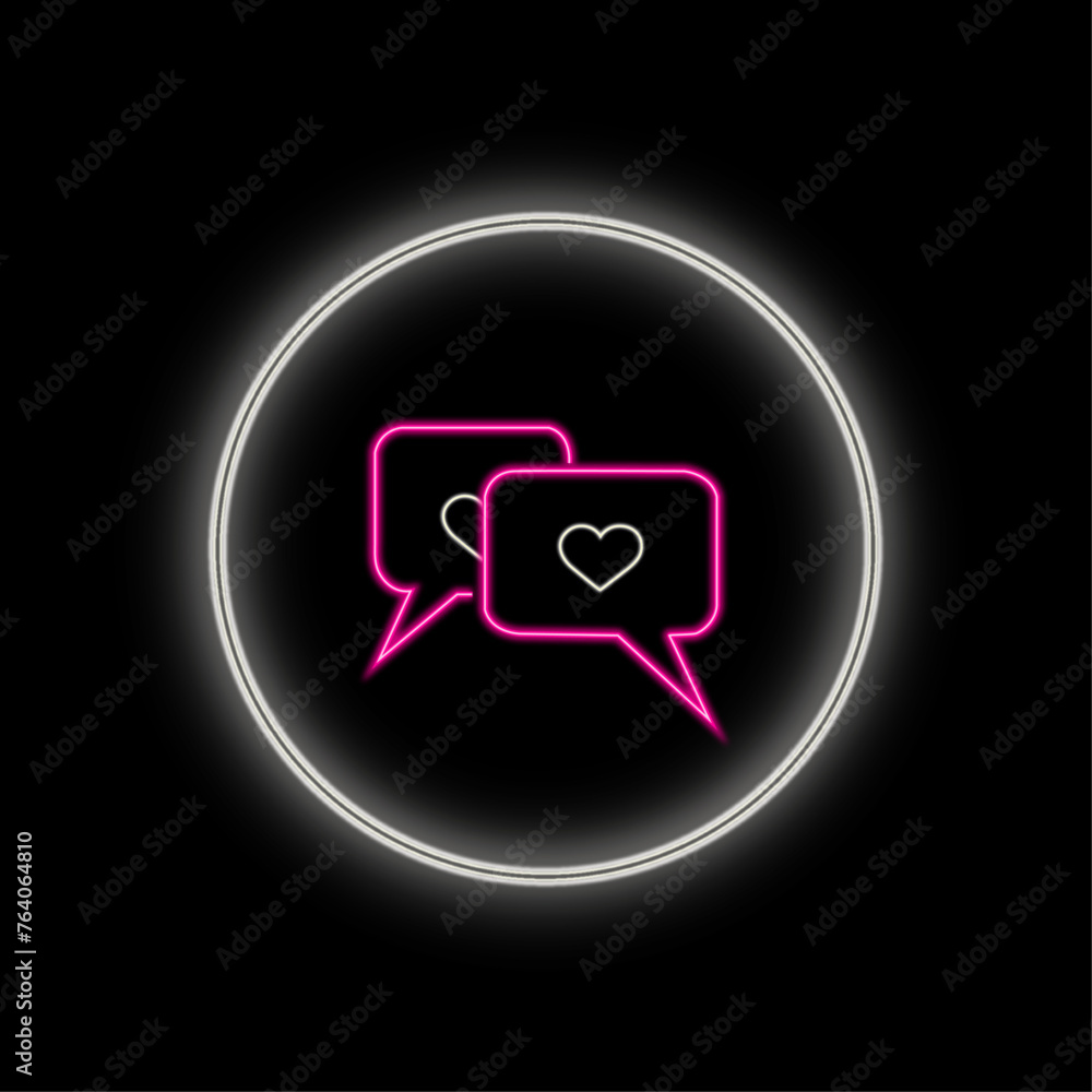 Notification and dialog icon in neon pink style with hearts Notification and dialog icon in neon pink style with hearts