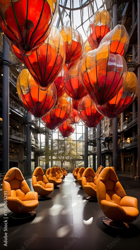 Naklejka premium A large library with colorful bookshelves brightly colored.. Interior Design