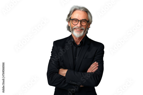 Portrait studio Smart and healthy senior business man wearing suit and t shirt that posing and smiling relaxedly isolated on transparent png background.