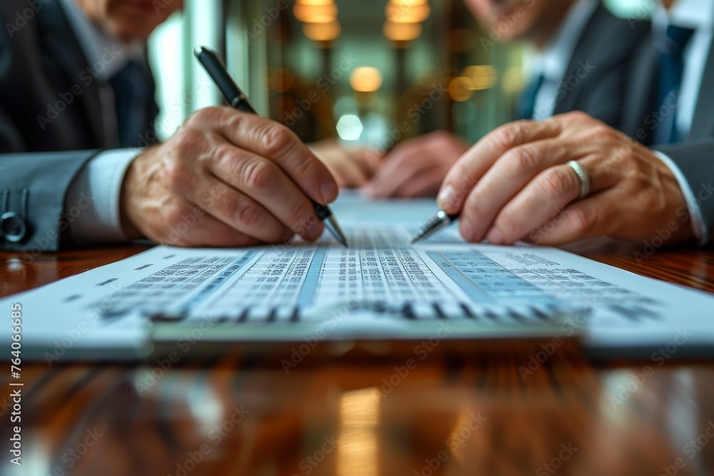 Close-up of hands over financial documents during a serious business consultation Close-up of hands over financial documents during a serious business consultation