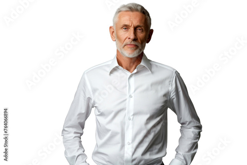 Portrait studio Smart and healthy senior business man wearing suit and t shirt that posing and smiling relaxedly isolated on transparent png background.