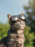 Cat looking at solar eclipse and wearing protective solar eclipse glasses