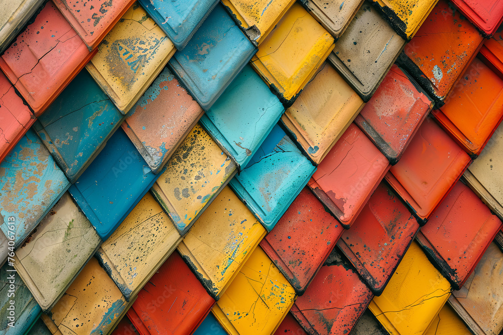 Colorful roof tiles texture pattern - obrazy, fototapety, plakaty 