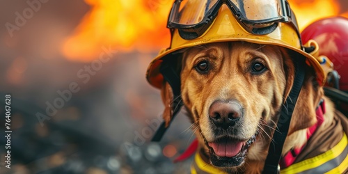 Generate a photo of fireman dog 