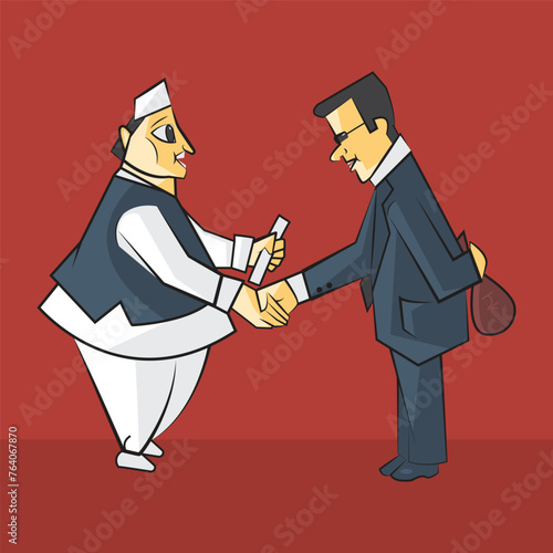 Indian politician meet with business man vector illustration.