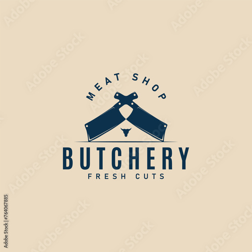 butchery knife logo vintage, butcher shop logo template vector illustration design graphic