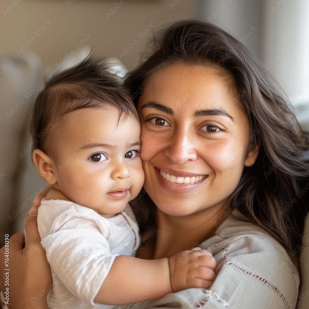 Portrait of smiling mother holding her baby suitable for family or parenting themes Portrait of smiling mother holding her baby suitable for family or parenting themes