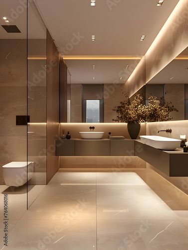 A modern light clean-lined minimalistic toilet room. High quality