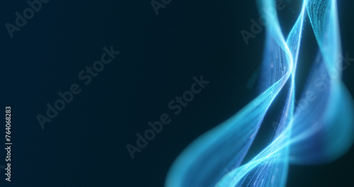 Elegant blue light streams curve and twist against a dark background, creating a high-tech vibe with generous copy space to the left for adding content. 3D render