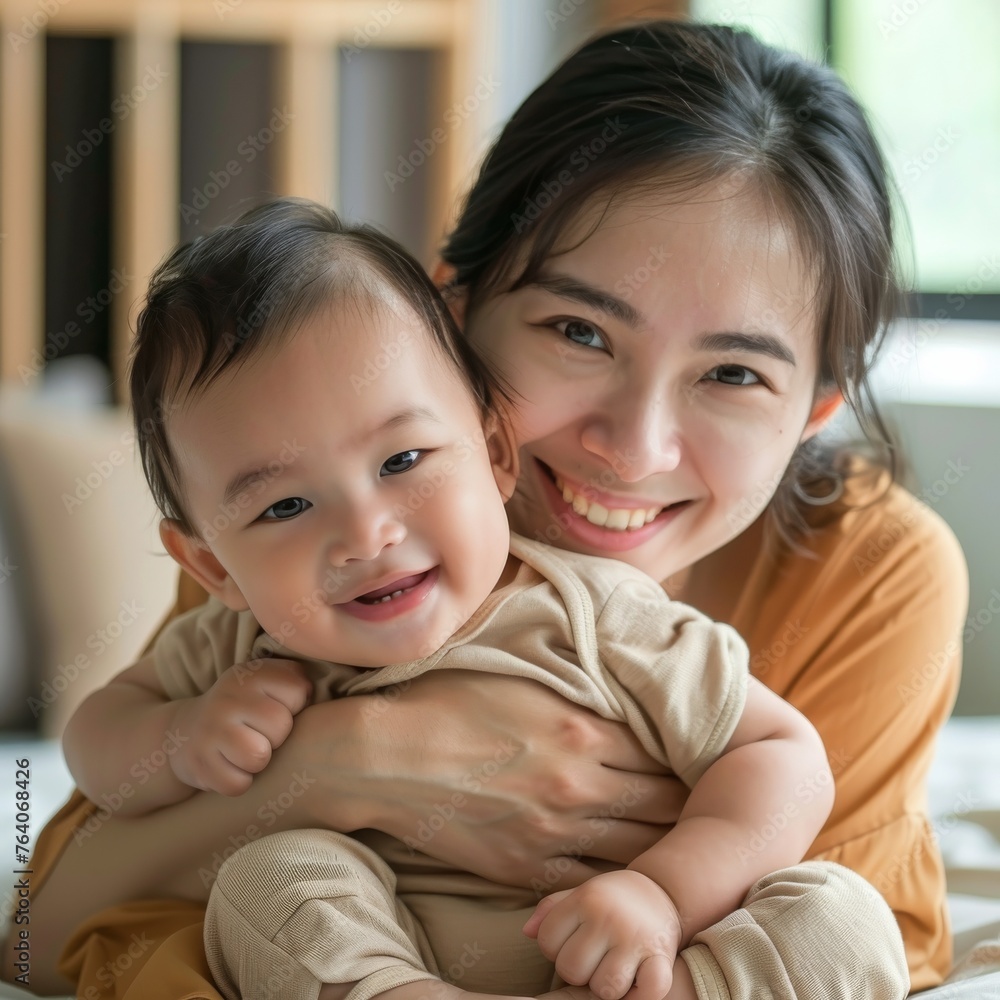 Happy Mother Holding her Toddler Suitable for Family-Themed Content Happy Mother Holding her Toddler Suitable for Family-Themed Content