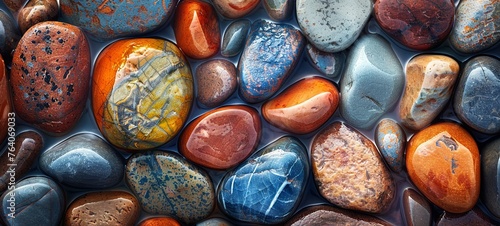 colorful stones or pebbles. wide format. generative ai photo