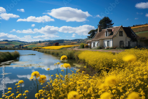 yellow flower field house