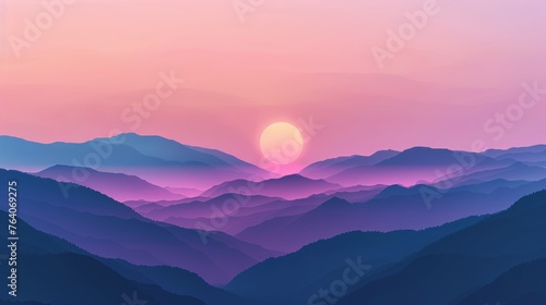 Sunset over layered mountain landscape © iVGraphic