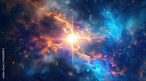 Shining star in a cosmic background, symbolizing brilliance and achievement
