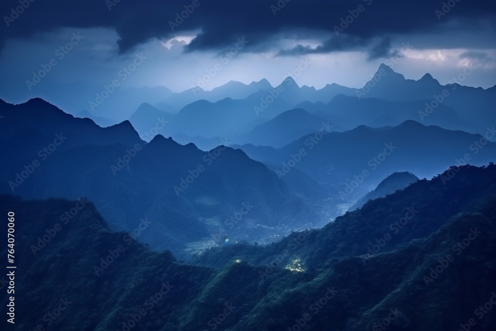 Beautiful scenery of mountain peaks in the middle of the night