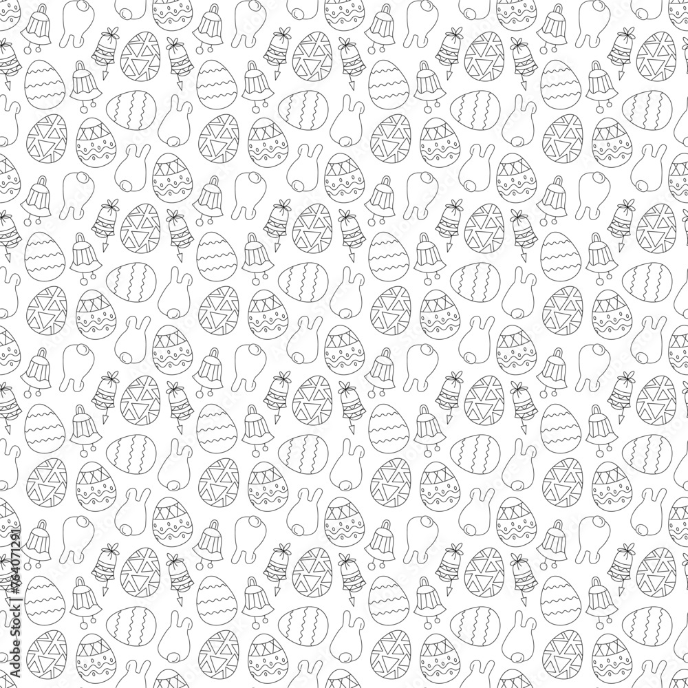 Seamless pattern with Easter eggs, Easter bunnies and bells. Doodle vector illustration. Seamless pattern with Easter eggs, Easter bunnies and bells. Doodle vector illustration.
