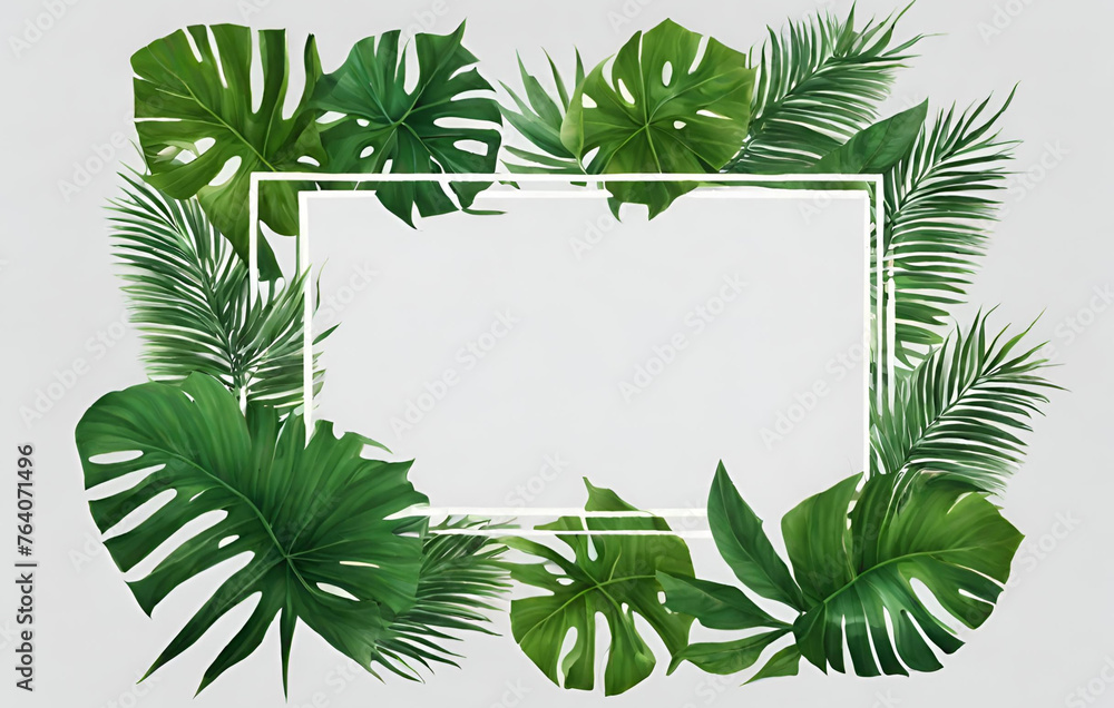 Frame design tropical leaves water color on white background Frame design tropical leaves water color on white background