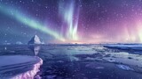 Northern lights over icy landscape