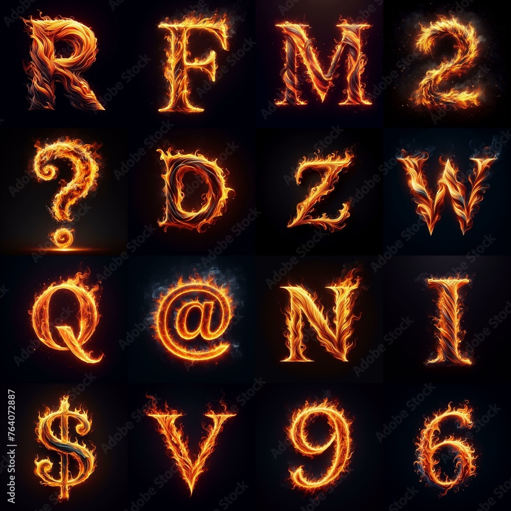 flmmable 3D Lettering Typeface. AI generated illustration - obrazy, fototapety, plakaty 
