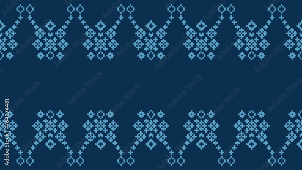 Traditional ethnic motifs ikat geometric fabric pattern cross stitch.Ikat embroidery Ethnic oriental Pixel navy blue background. Abstract,vector,illustration. Texture,scarf,decoration,wallpaper. Traditional ethnic motifs ikat geometric fabric pattern cross stitch.Ikat embroidery Ethnic oriental Pixel navy blue background. Abstract,vector,illustration. Texture,scarf,decoration,wallpaper.