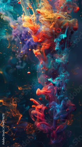 Abstract colorful smoke swirls on dark background