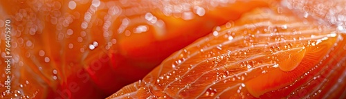 A detailed macro shot of a salmon fillets texture emphasizing the marbling and freshness