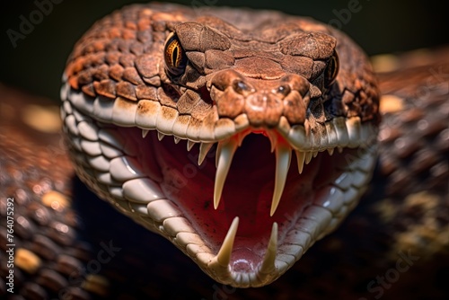 Venomous snake closeup macro shot. Ai Generative