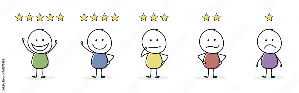 Star rating with funny stickman. Appraisal concept. Vector Star rating with funny stickman. Appraisal concept. Vector