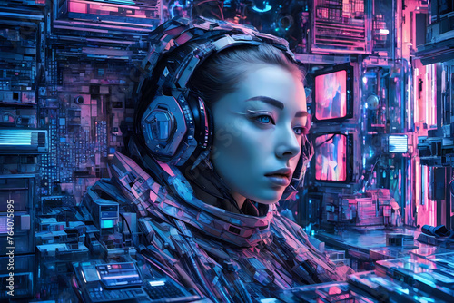 Cyborg in a Cyberspace aesthetics world, artificial intelligence cybernetic organism