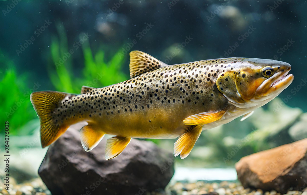 Gold Trout Swimming Through Water On Rocks Background
Gold Trout Swimming Through Water On Rocks Background