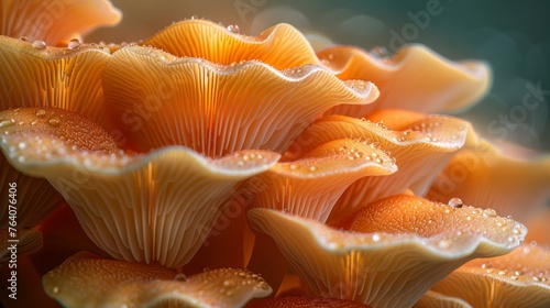 Close-up of orange mushrooms with water droplets