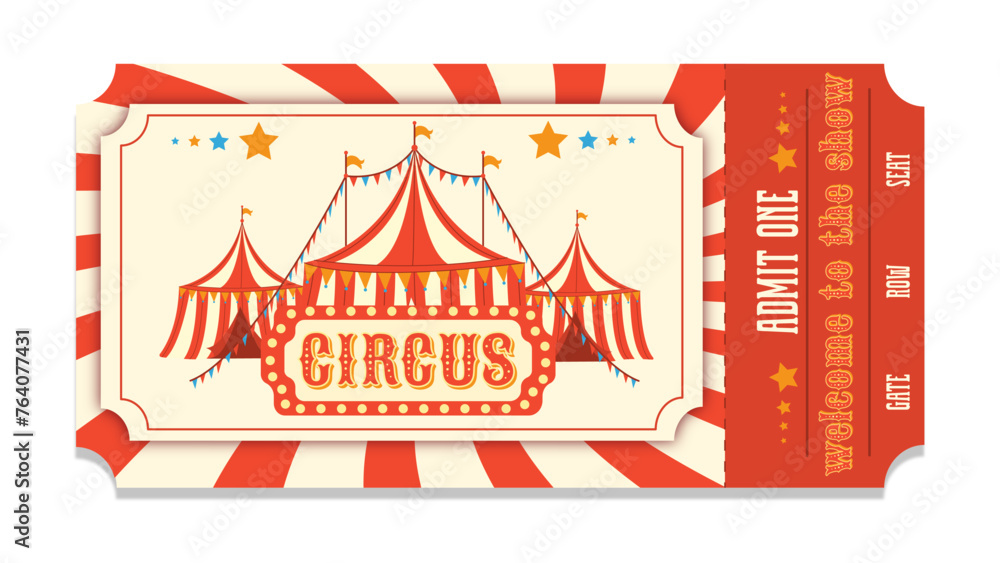 Vector circus ticket in retro style.Vector flat illustration of circus ticket.Event ticket. Vector circus ticket in retro style.Vector flat illustration of circus ticket.Event ticket.