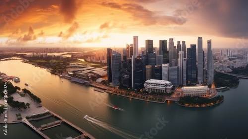 Panorama Sunset view City of singapore photo