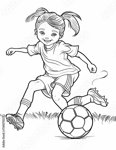 Soccer Girl Illustration Sketch for Coloring Book