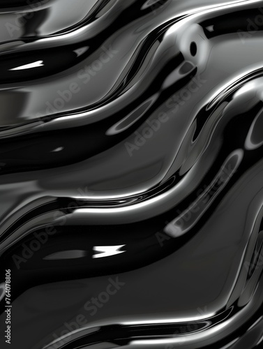 A close up of a black shiny texture that is wrinkled and wavy. rippled petroleum or oil in dark color and soft and rippled liquid. top view of bitumen pattern. black meth and poison, AI Generated. © MeSSrro