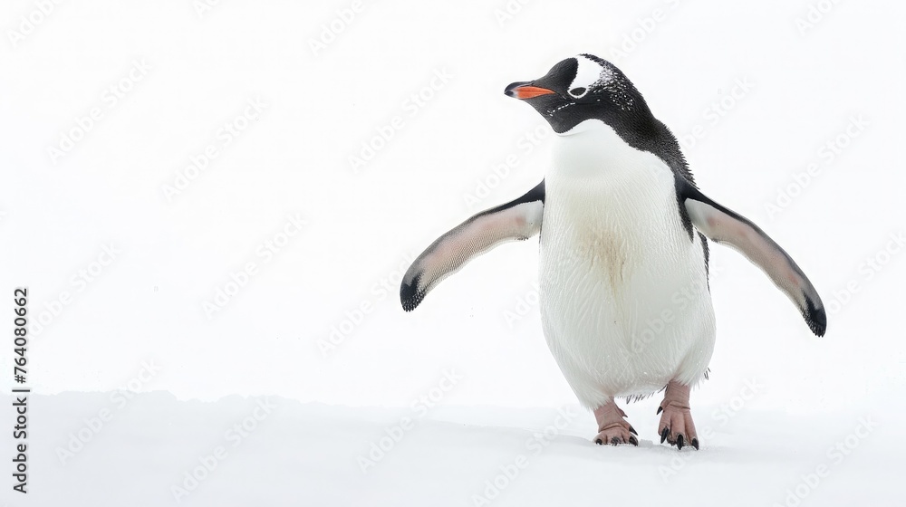 Obraz premium A charming penguin waddling across the scene, bringing smiles effortlessly against a pure white background.