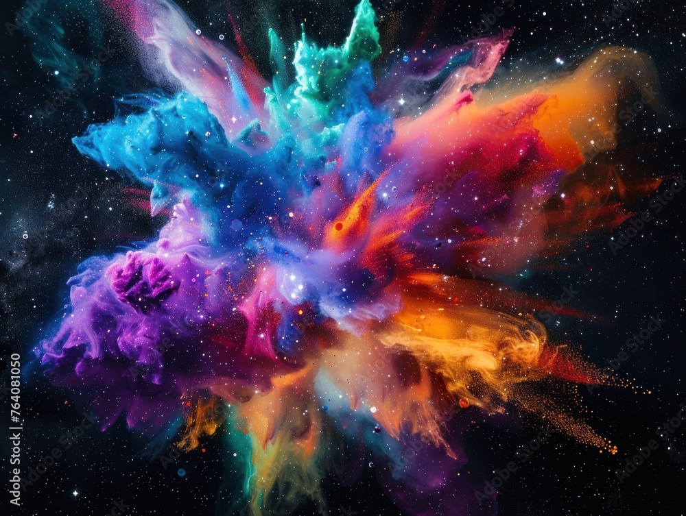 Stellar Burst: A Symphony of Fluorescent Colors in the Cosmos