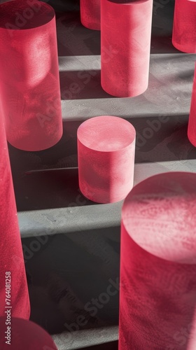 Abstract red cylinders on a dark background