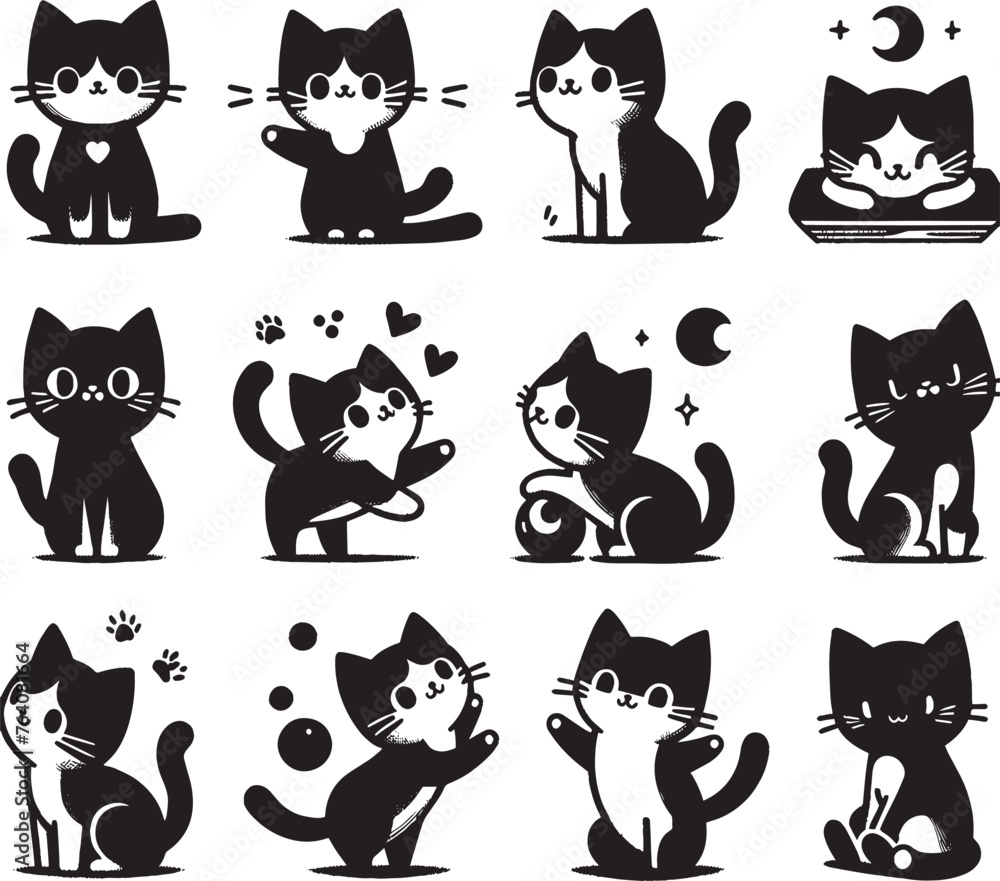 Featuring Pets, Wildcats, and Kittens Black Silhouette Illustrations