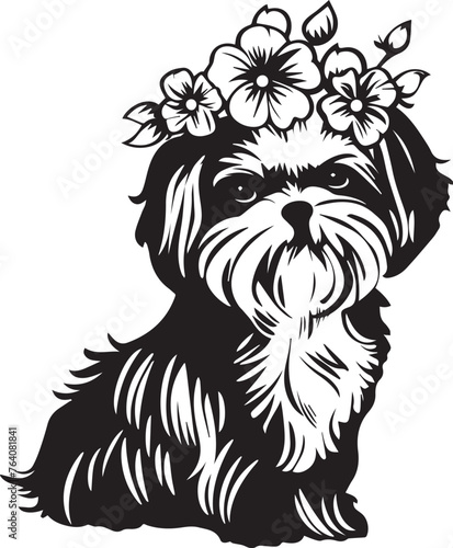 shih tzu puppy with flower