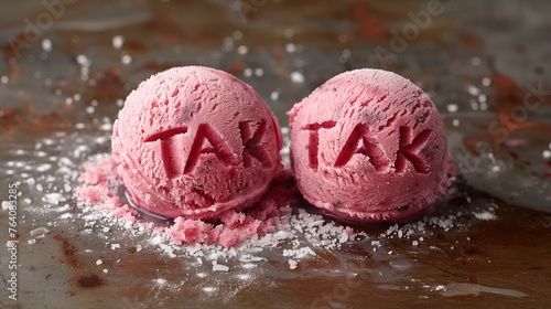 Lody mówią "tak"! Różowe lody w kształcie słowa TAK. Znak "tak" wykonany z lodów. Wyrażenie "tak" z lodów. Do prezentacji lodziarni, postów, blogów i reklam. Słowo Tak lodów. Odpowiedź lody