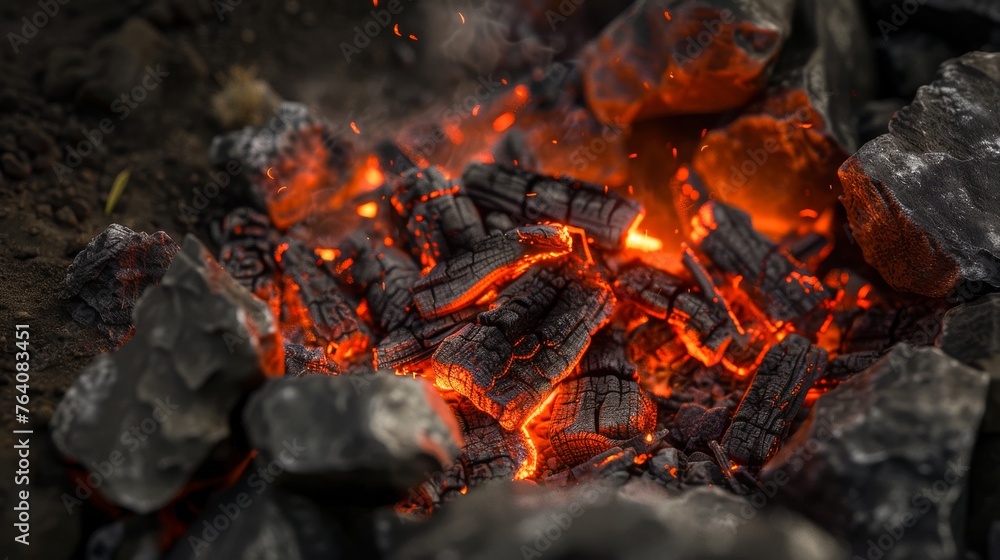 The fiery glow of embers in a smoldering fire pit The fiery glow of embers in a smoldering fire pit